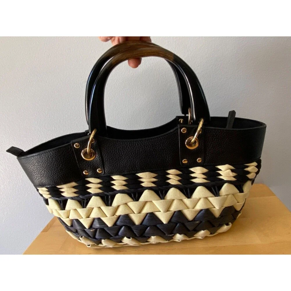 Vintage Forth & Towne Woven Straw Top Handle Satchel Handbag